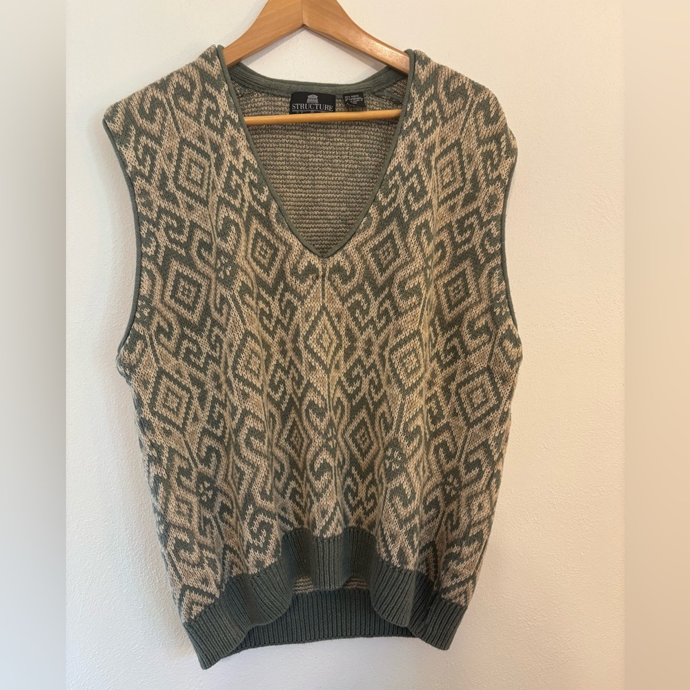 Men’s Vintage Sweater Vest - Green and Cream